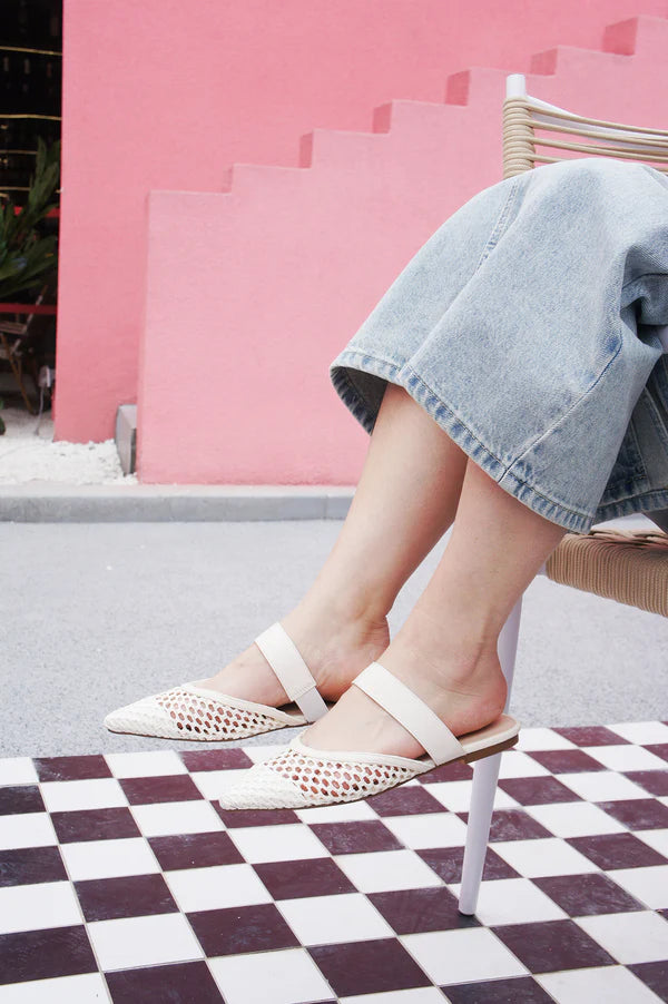 Feversole pointed toe casual slingback flat mules women's fashion mesh strap slide summer slippers vegan leather