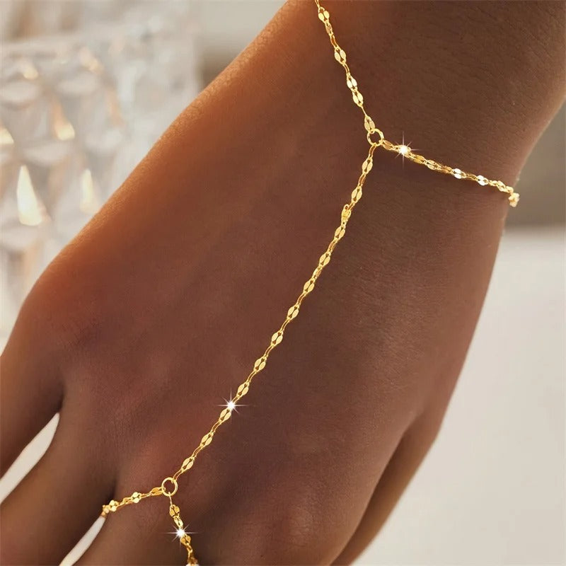 Thin chain linked finger ring bracelets