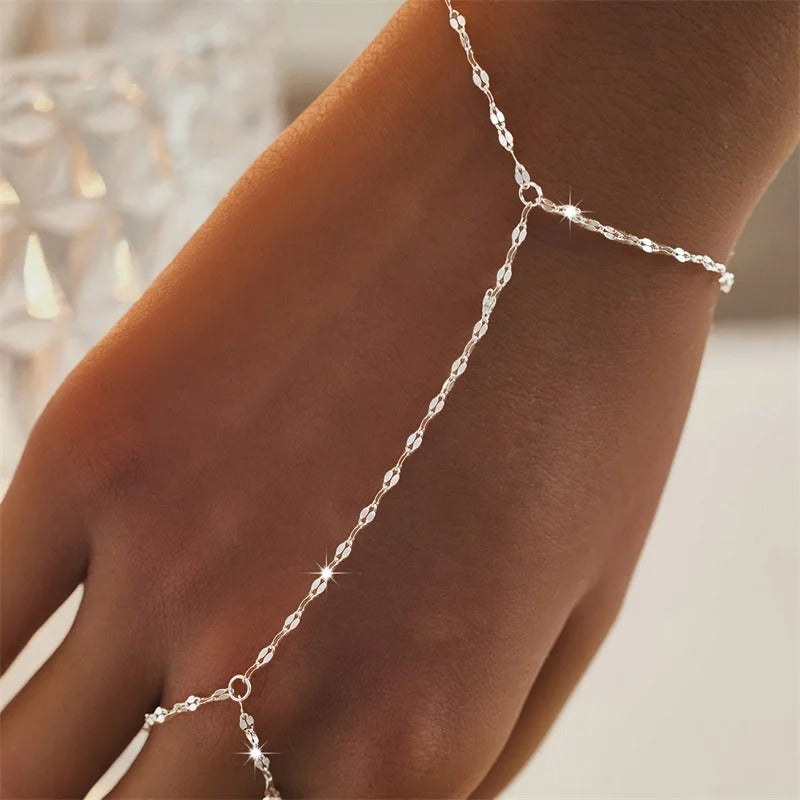Thin chain linked finger ring bracelets