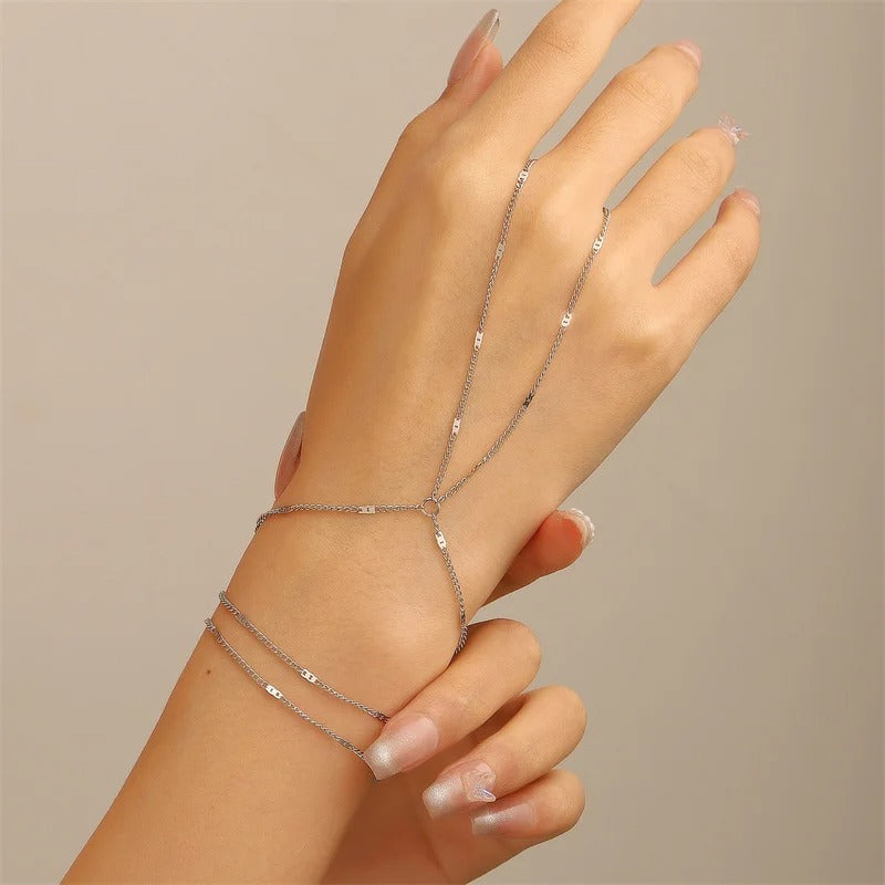 Thin chain linked finger ring bracelets