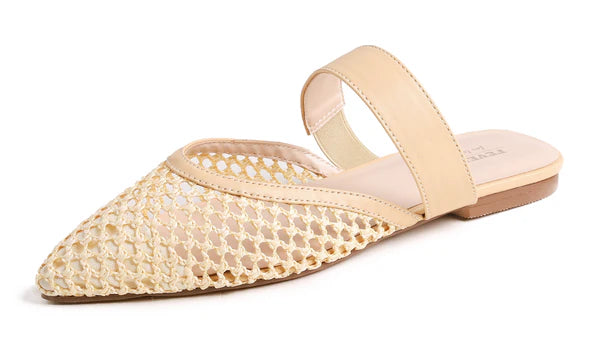 Feversole pointed toe casual slingback flat mules women's fashion mesh strap slide summer slippers vegan leather