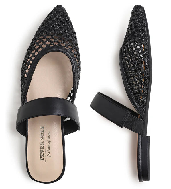 Feversole pointed toe casual slingback flat mules women's fashion mesh strap slide summer slippers vegan leather