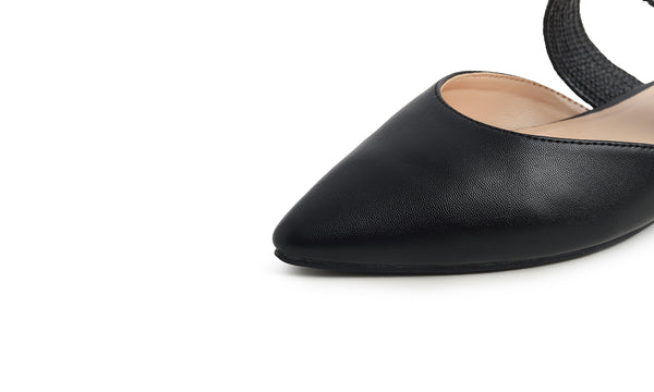 Feversole women's mules with pointed toe, flat heels, casual summer sandals, vegan leather, raffia straps