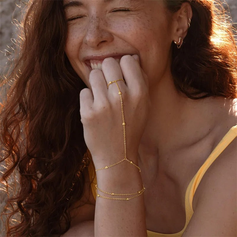 Thin chain linked finger ring bracelets