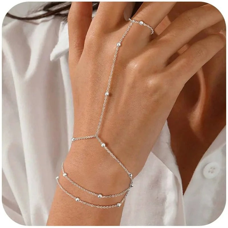 Thin chain linked finger ring bracelets