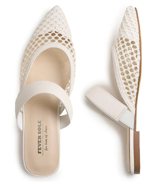 Feversole pointed toe casual slingback flat mules women's fashion mesh strap slide summer slippers vegan leather