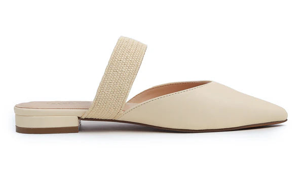 Feversole women's mules with pointed toe, flat heels, casual summer sandals, vegan leather, raffia straps