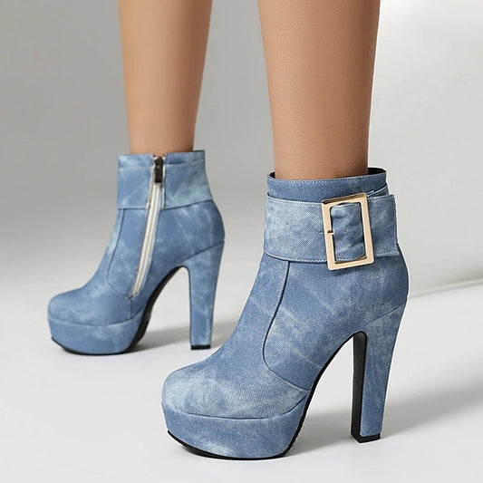 Mave Denim - short retro denim boots